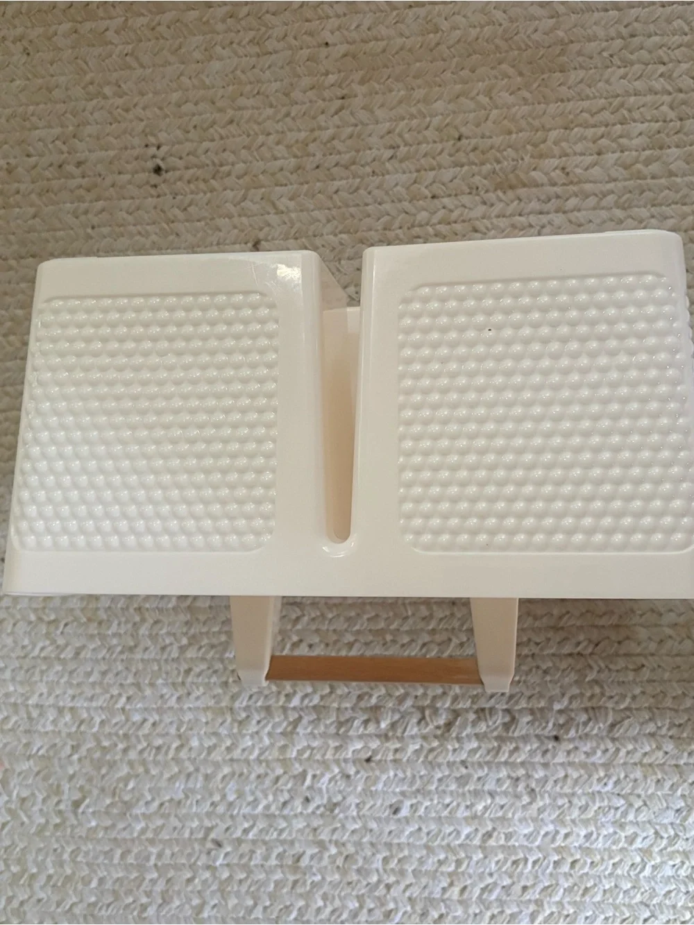 White Plastic Divided Storage Caddy with Wooden Handle